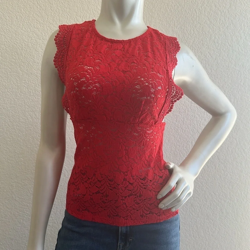Intimately Free People Sure Thang Red Lace Top
